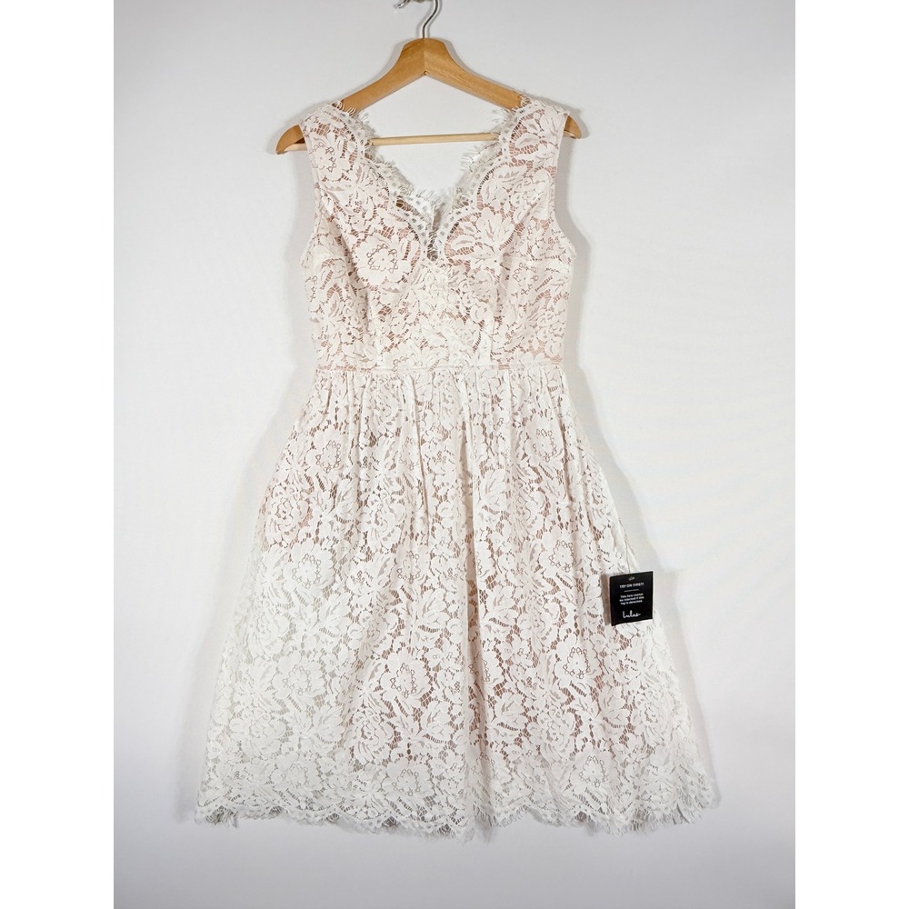 Lulu's Ivory Lace Fit-and-Flare Midi Dress